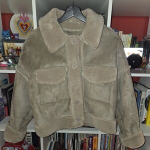 Garage Beige Faux Shearling Coat